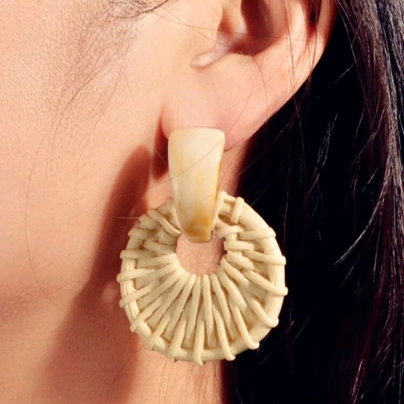 Boho drop statement tan earrings Neutral artsy Resin Festival casual 💖 2/$30 - Picture 1 of 14